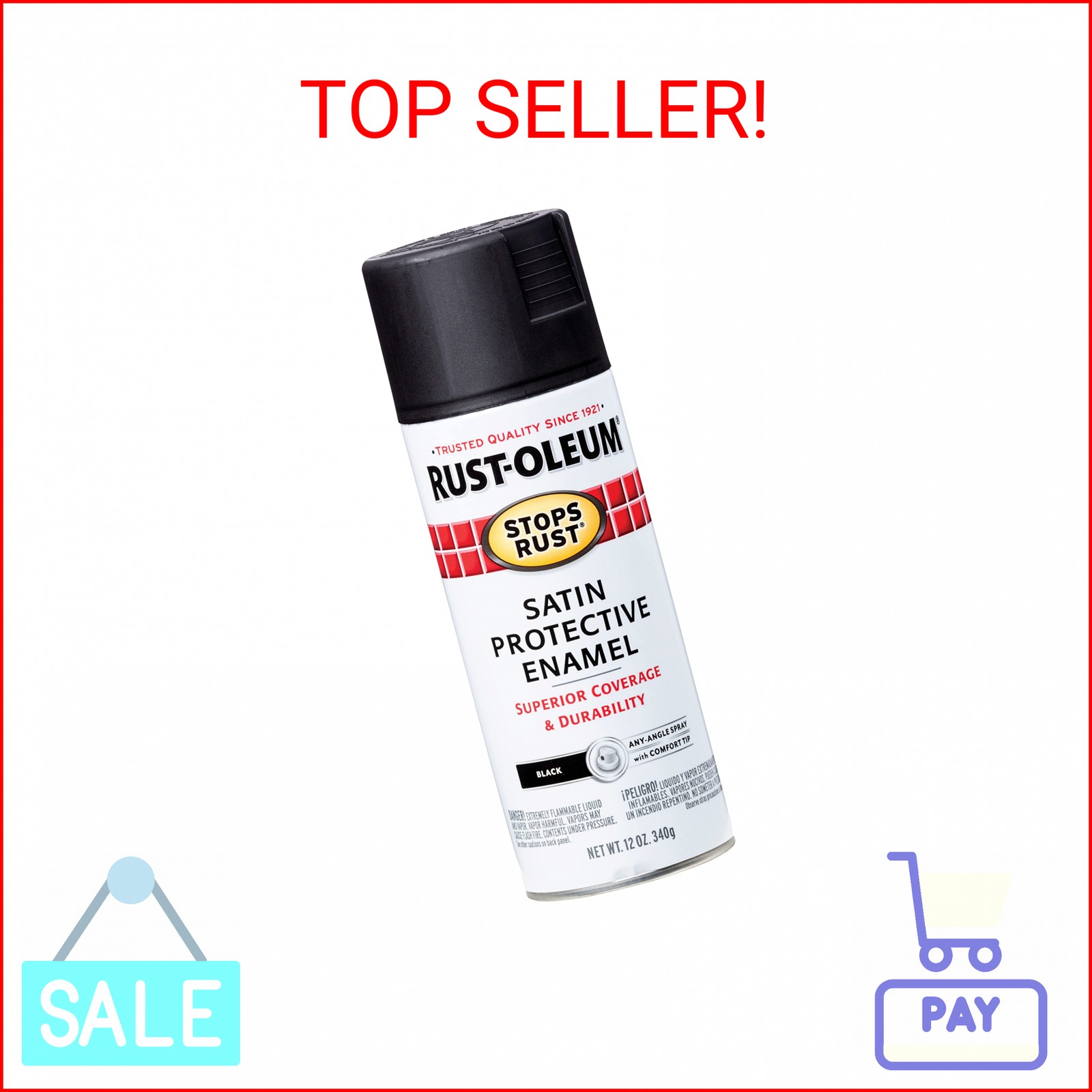 Rust-Oleum 7777830 Stops Rust Spray Paint, 12 oz, Satin Black