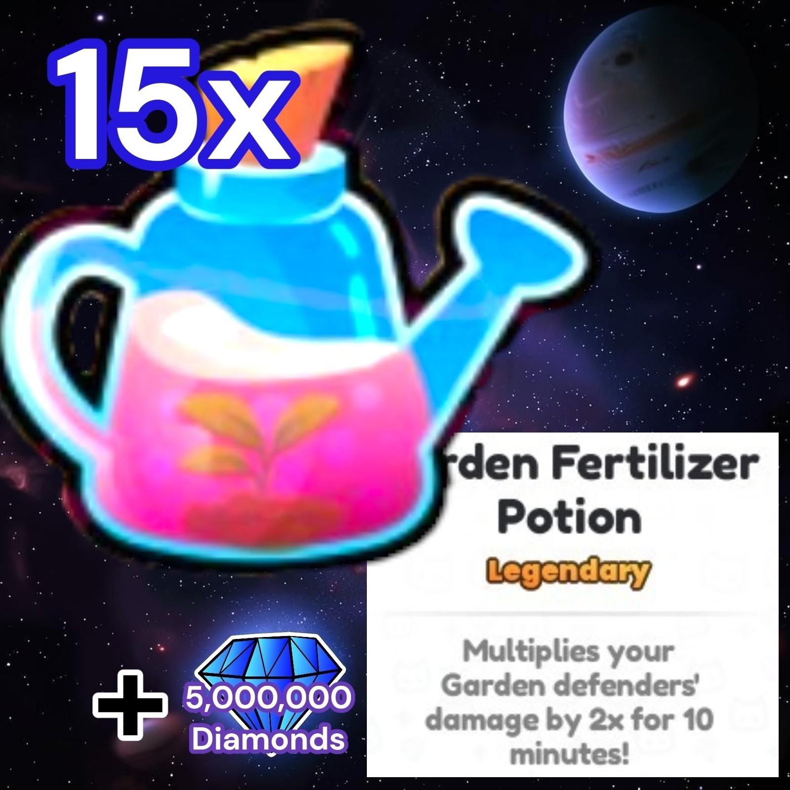 15x Garden Fertilizer Potion I (Pets vs Coins Event) + 5m Diamonds. PS99