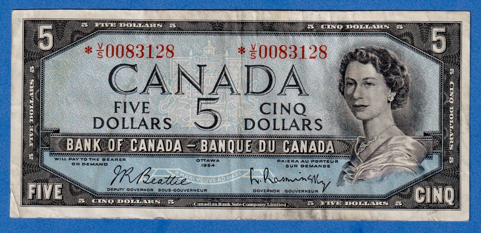 Canada $5 1954 BC-39bA / P-77b REPLACEMENT NOTE (Circulated) *V/S 0083128