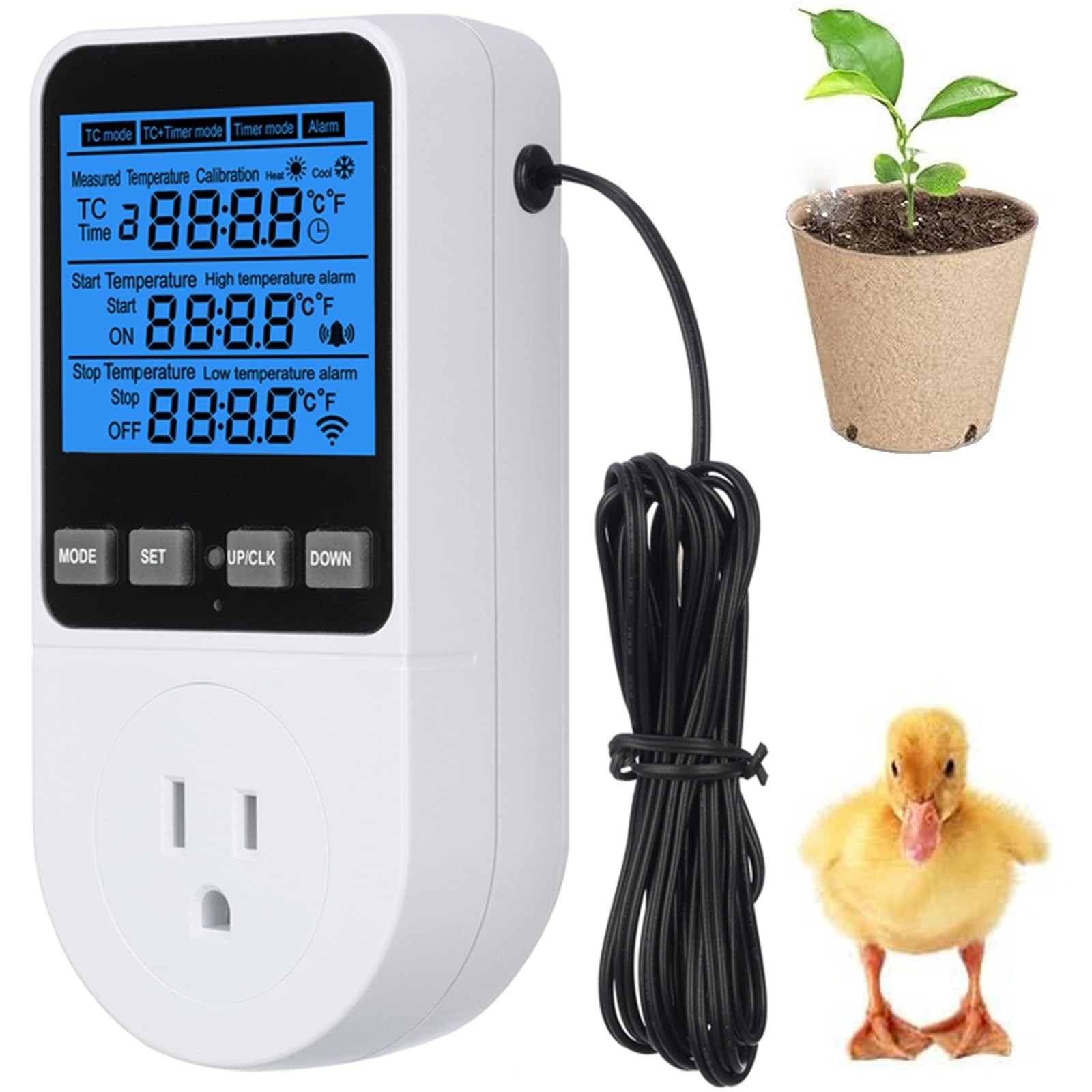 Digital Day Night Thermostat Outlet Plug with Timer, Heating Cooling Multi Pe...