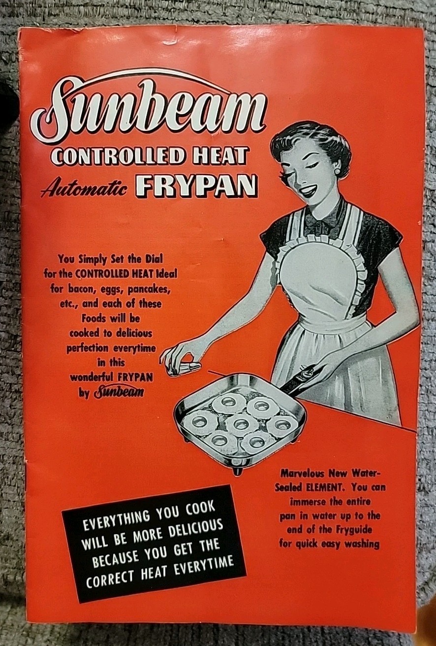 Vintage Sunbeam Controlled Heat Automatic Fry Pan With Cord & Manual - Working