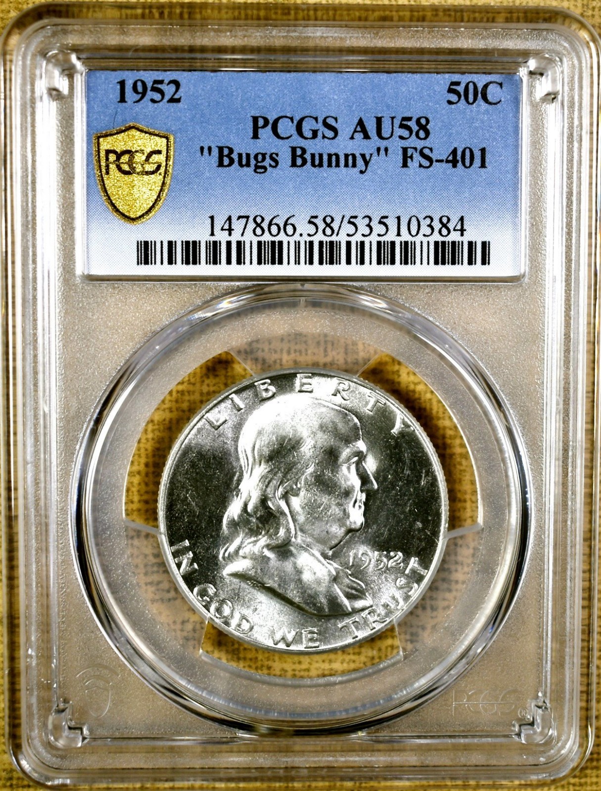 1952 PCGS AU58 FS-401 Bugs Bunny Franklin Half Dollar - 100% Blazing White