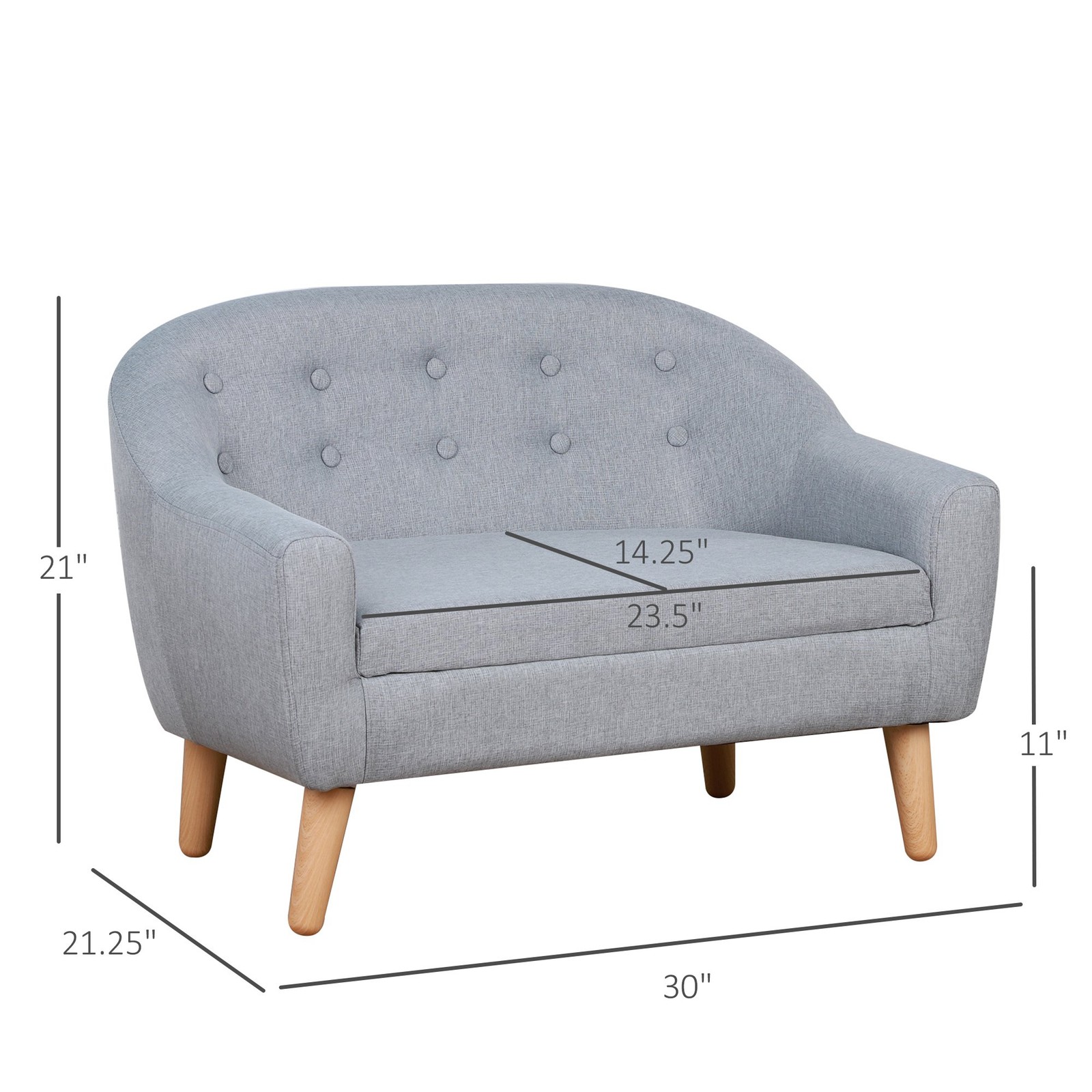 Kids 2-Seat Sofa Toddlers Armchair Linen Fabric Wooden Frame for Ages 3-6 Year