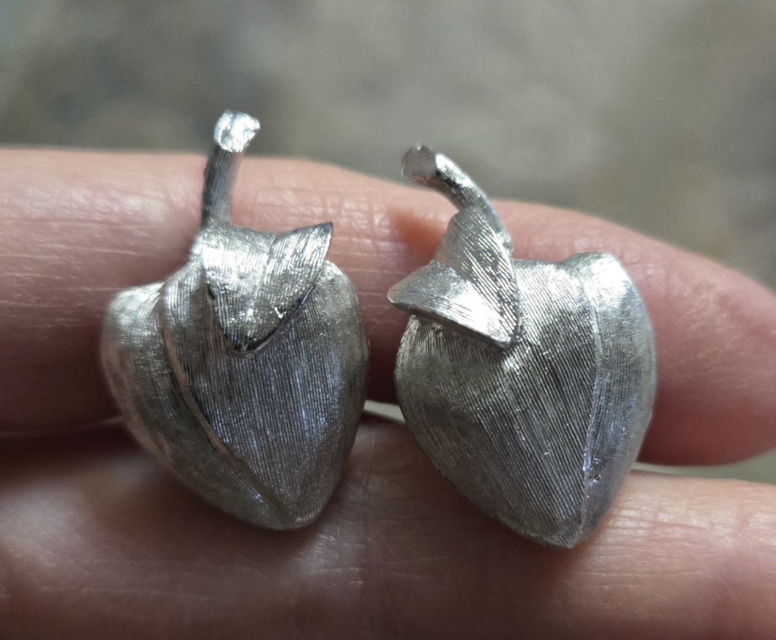 Vintage Silver Tone Cherry Shaped Clip-on Earrings Brushed Finish