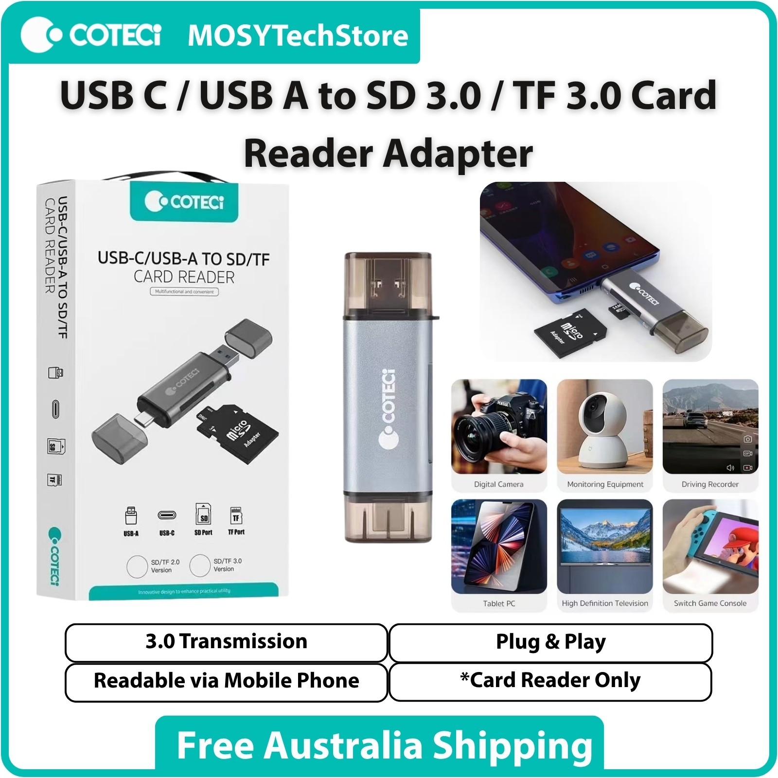 USB C USB A to TF SD Card Reader Adapter 3.0 Transmission Speed