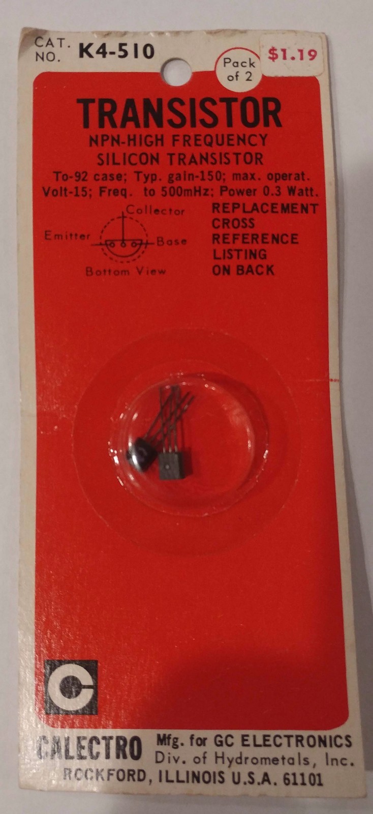 2x NOS NPN High Frequency Silicon Si TO-92 transistors Calectro K4-510 Fuzz Face