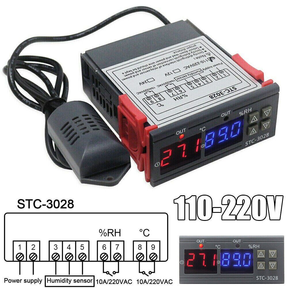 Digital STC-3028 AC 110-220V Dual LCD Temperature Humidity Controller Thermostat