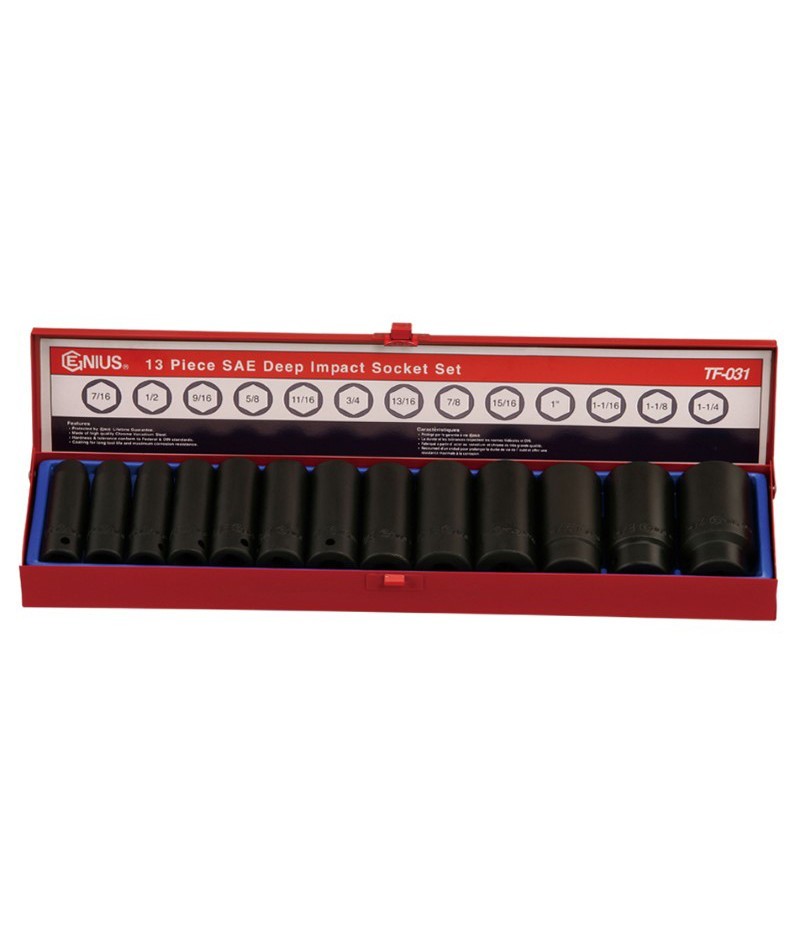Genius 13 Piece 1/2  Drive SAE Deep Impact Socket Set TF-031(TD-413S)