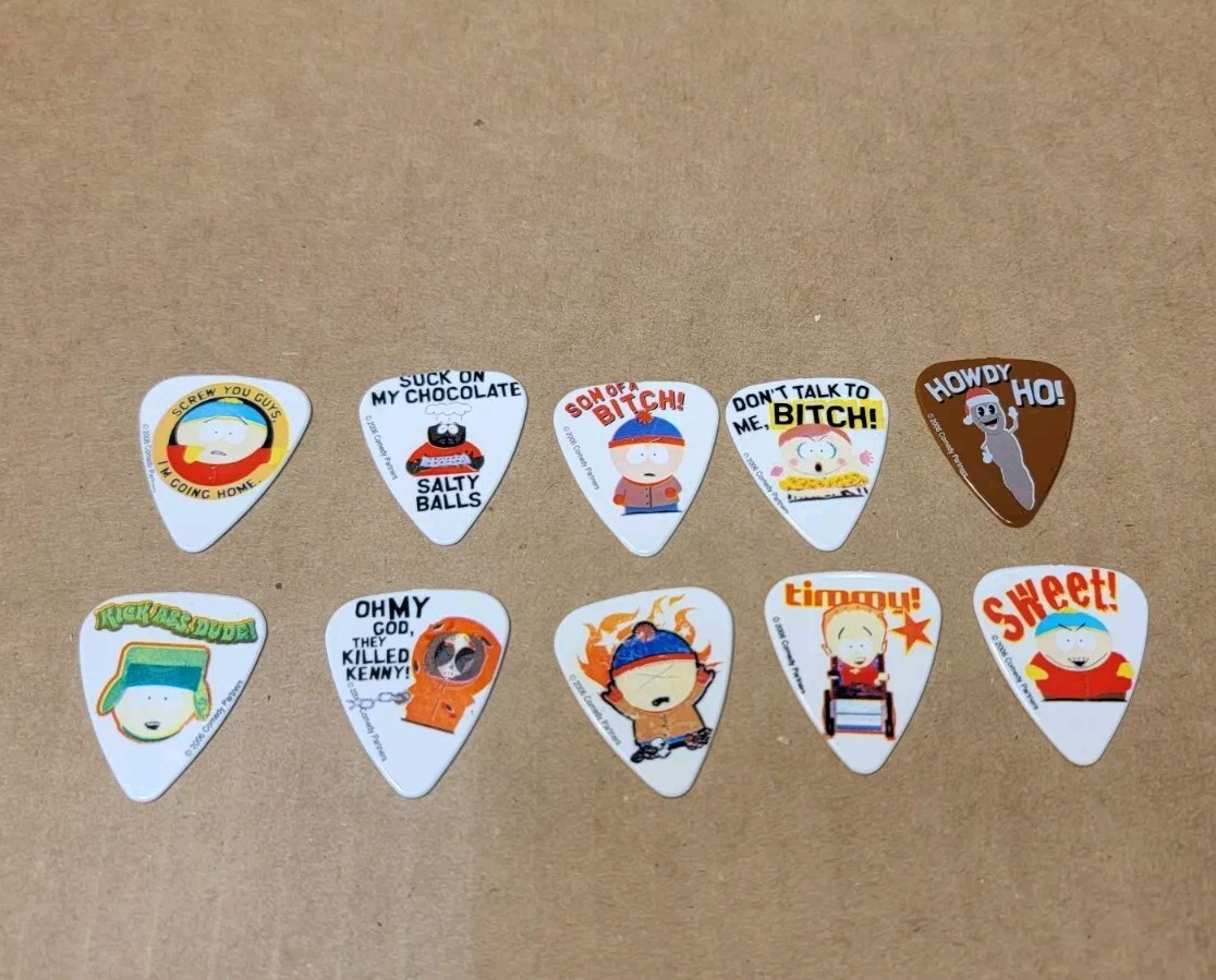 Lot Of 10 SOUTHPARK Guitar Picks Timmy Kenny Howdy Ho RARE South Park Cartman