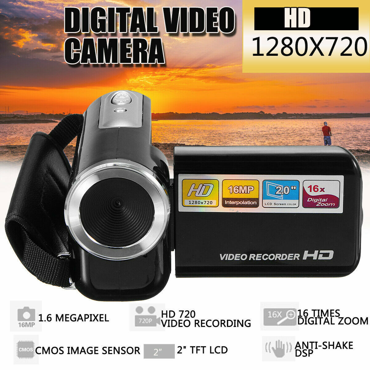 FULL HD 720P 16MP 2 Inch LCD 4X ZOOM Handheld Digital Video DV Camera Camcorder