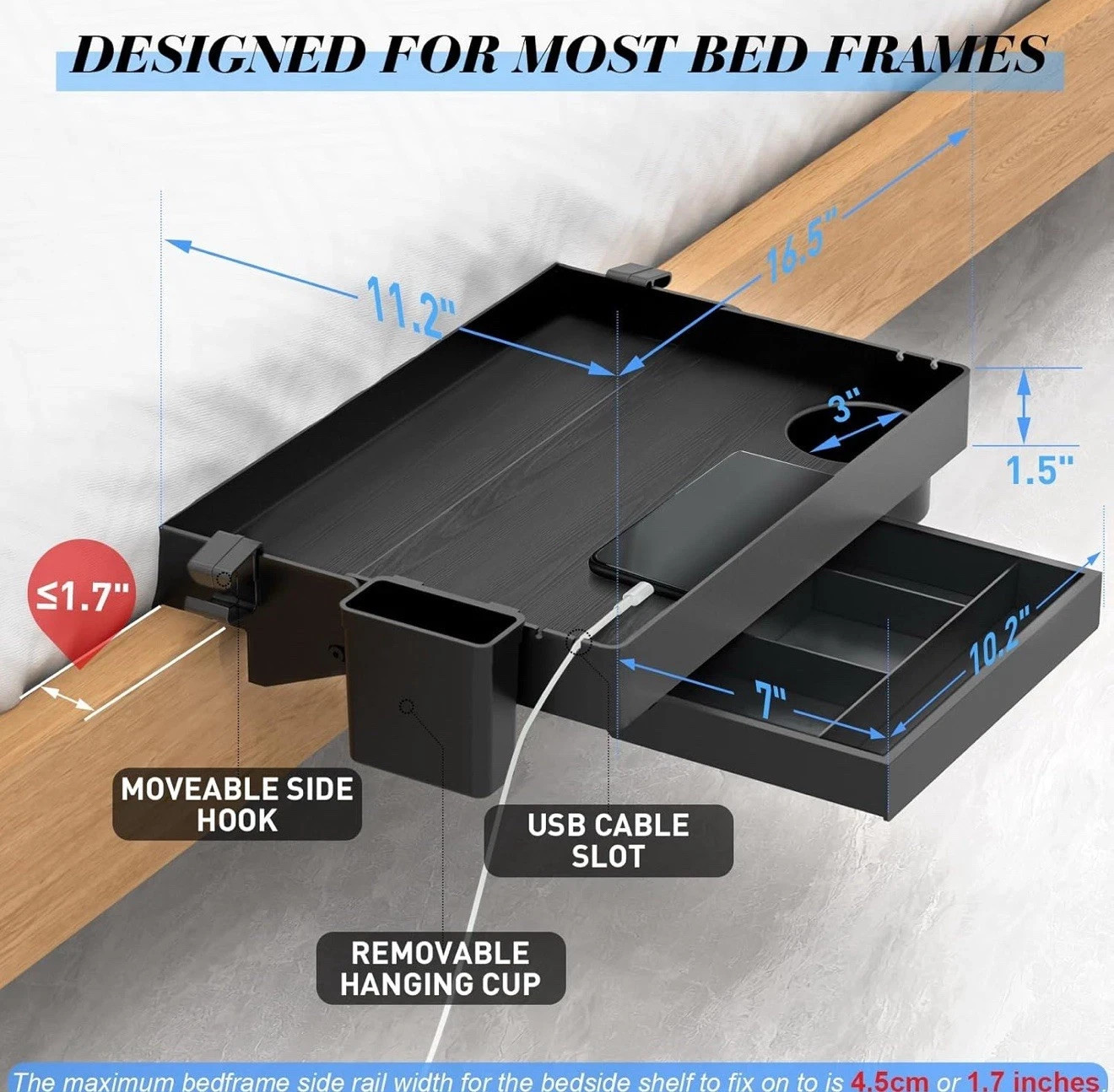 Folding Bedside Shelf Bunk Bed Shelf Organizer for Top Bunk Clip on BedSide