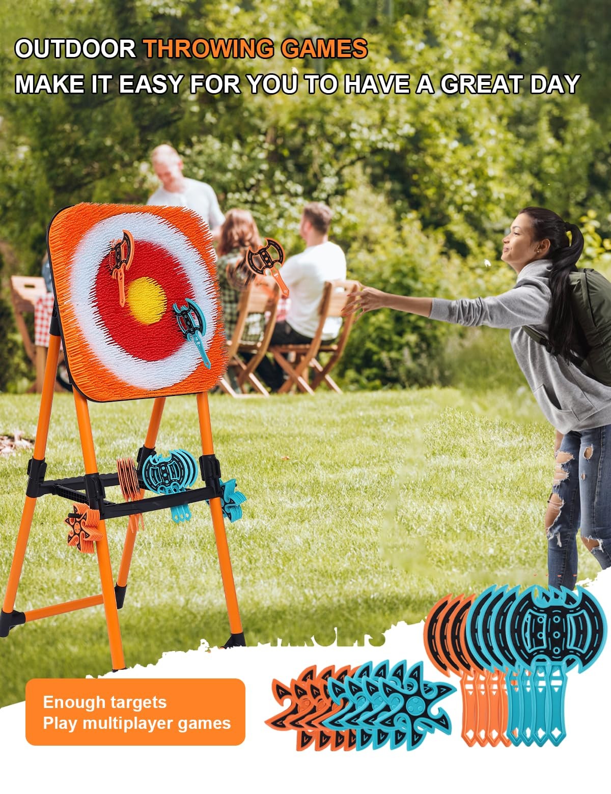 Axe Throwing Game for Backyard - 8 & 8 24 Inches Target, Orange
