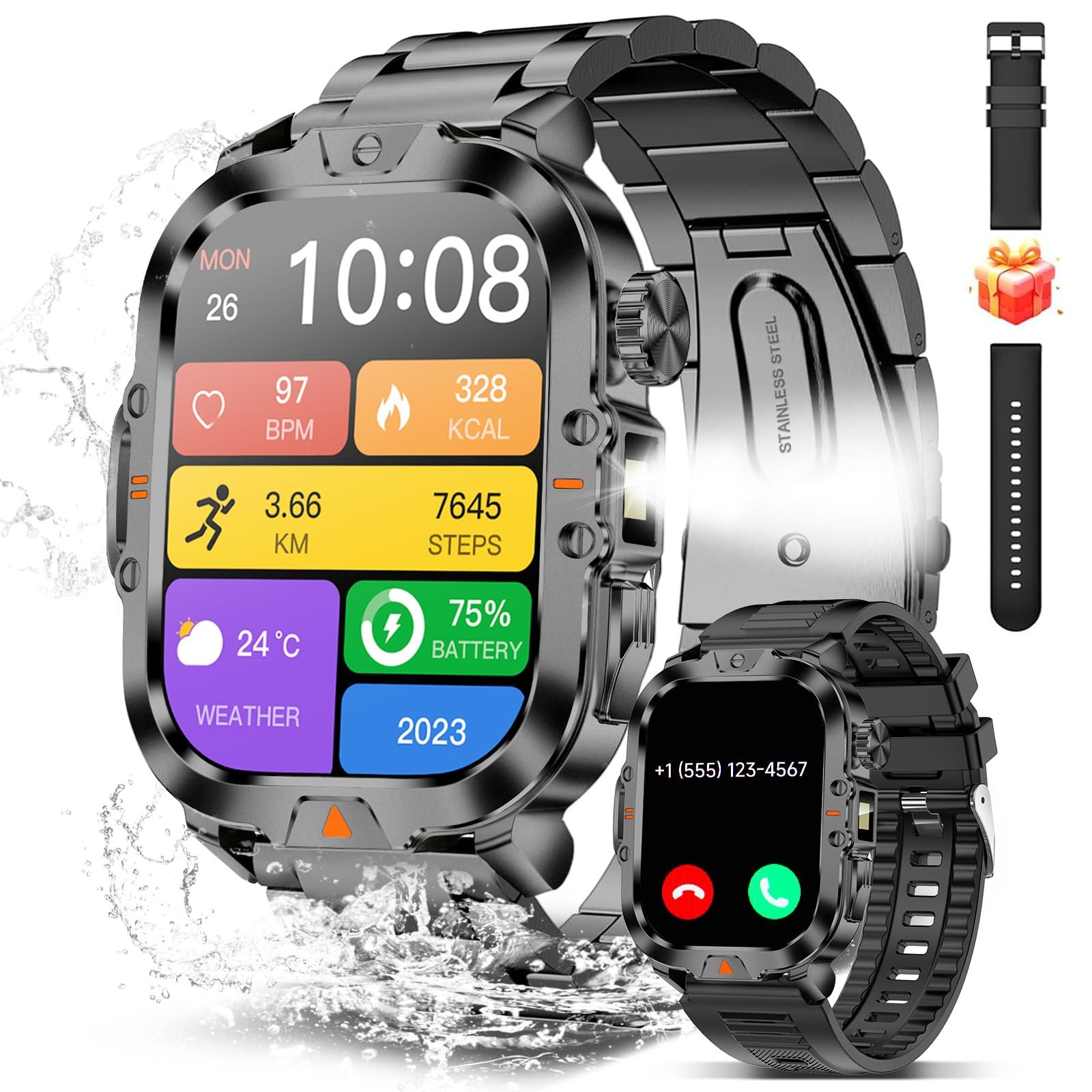 for Men Military Answer/Make 2.01″ Display 170+ Sports Modes Fitness IP68 Wat...