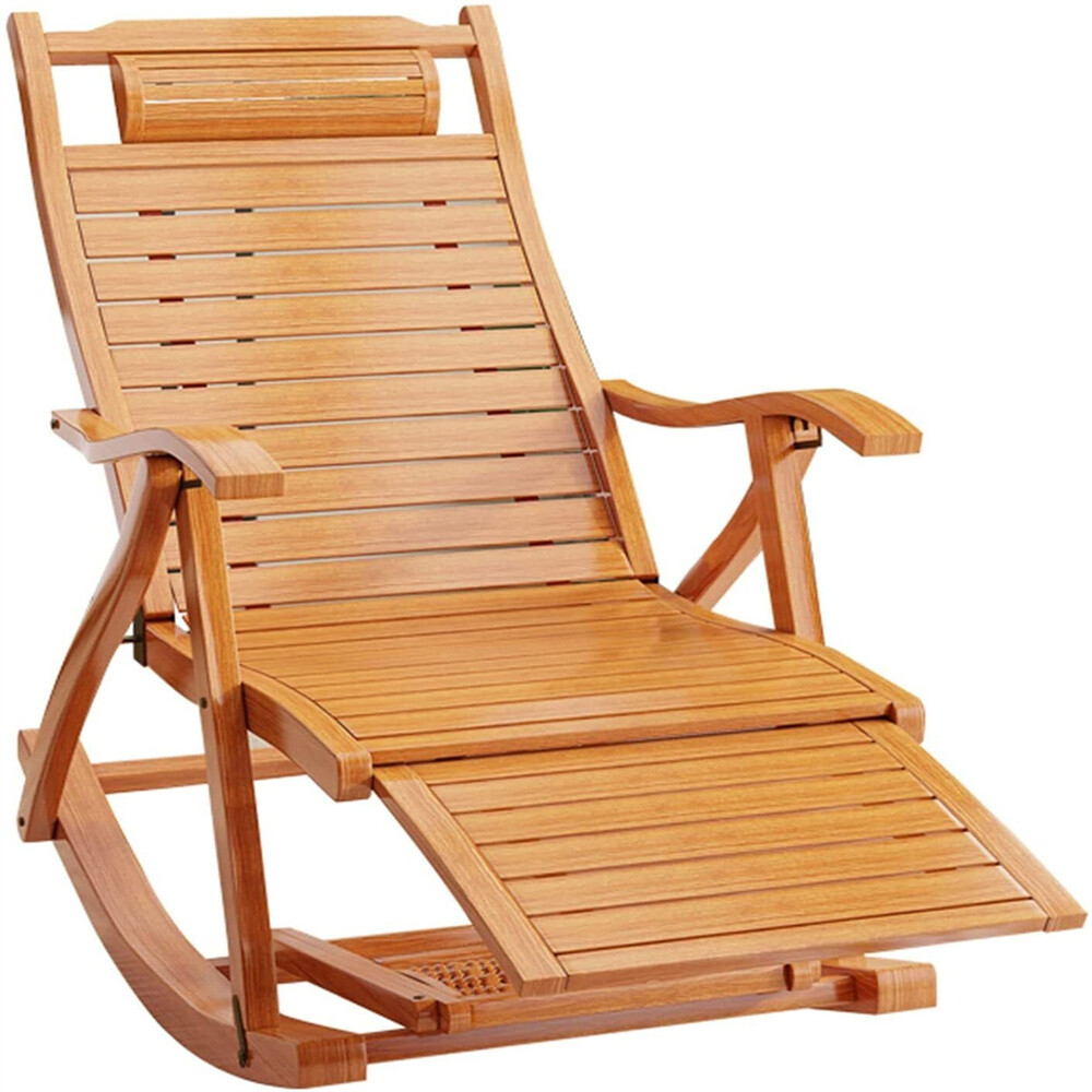 Heavy Duty Folding Rocking Chair Bamboo Living Room Indoor Outdoor Furniture US
