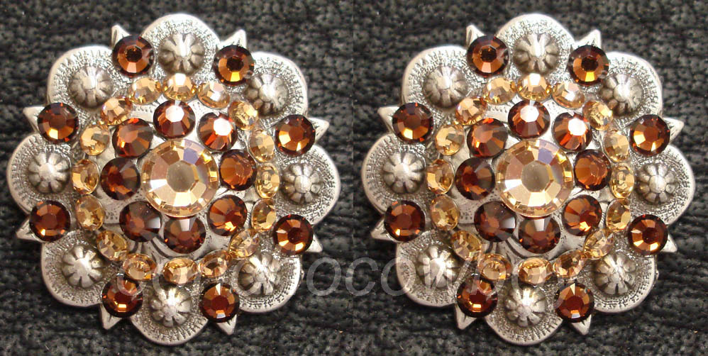 Set of 2 WESTERN SADDLE 1-1/4" RHINESTONE CRYSTAL BERRY CONCHOS screw back