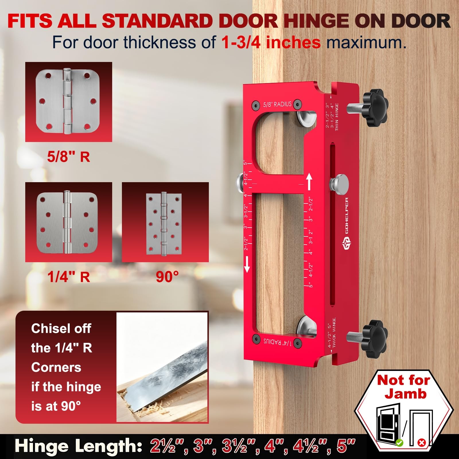Door Hinge Jig Aluminum Alloy Template Kit Router Adjustable Mortise 2.55 Inch