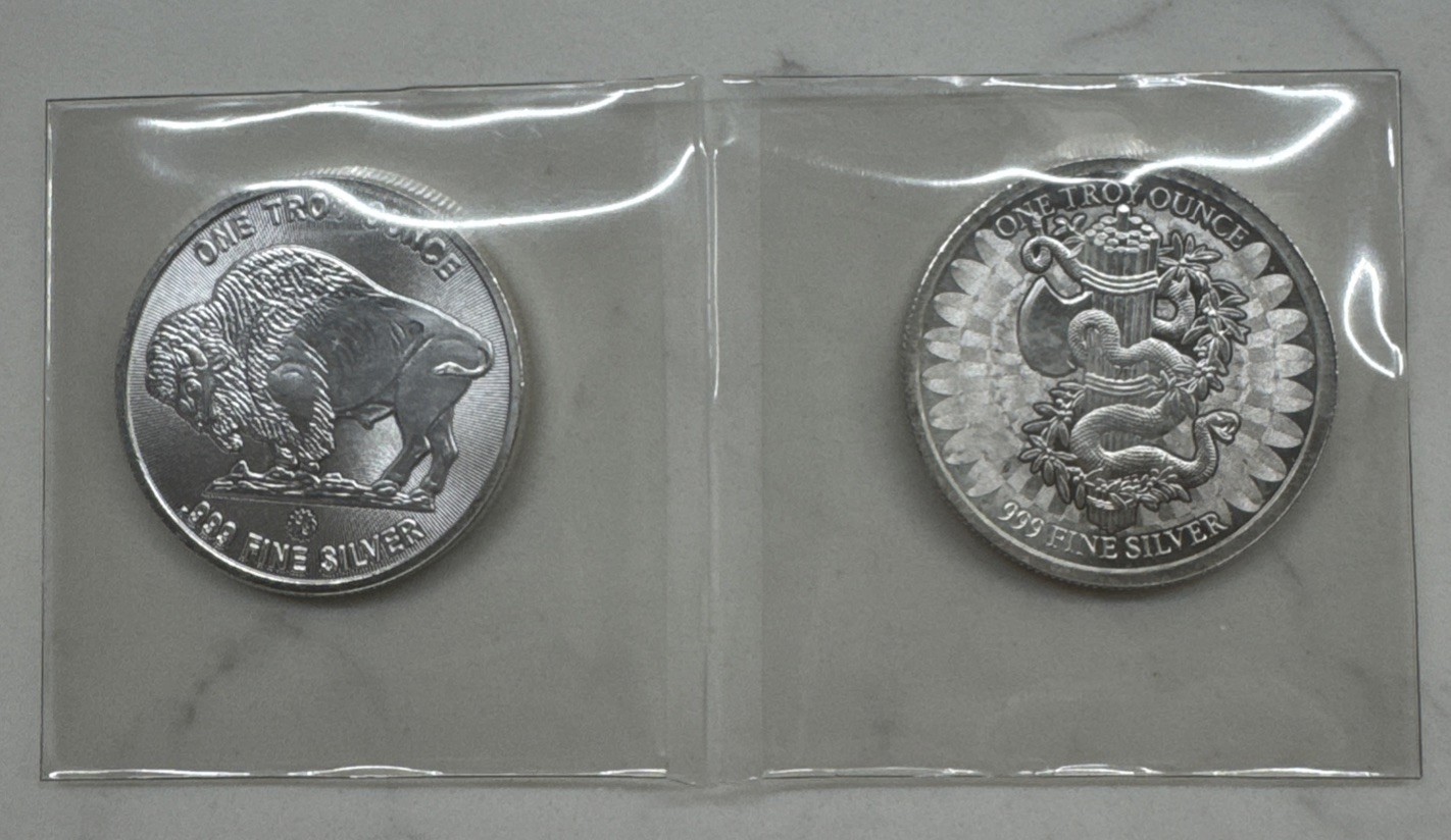 Two Assorted Fine Silver Rounds 99.9% One Ounce Rounds