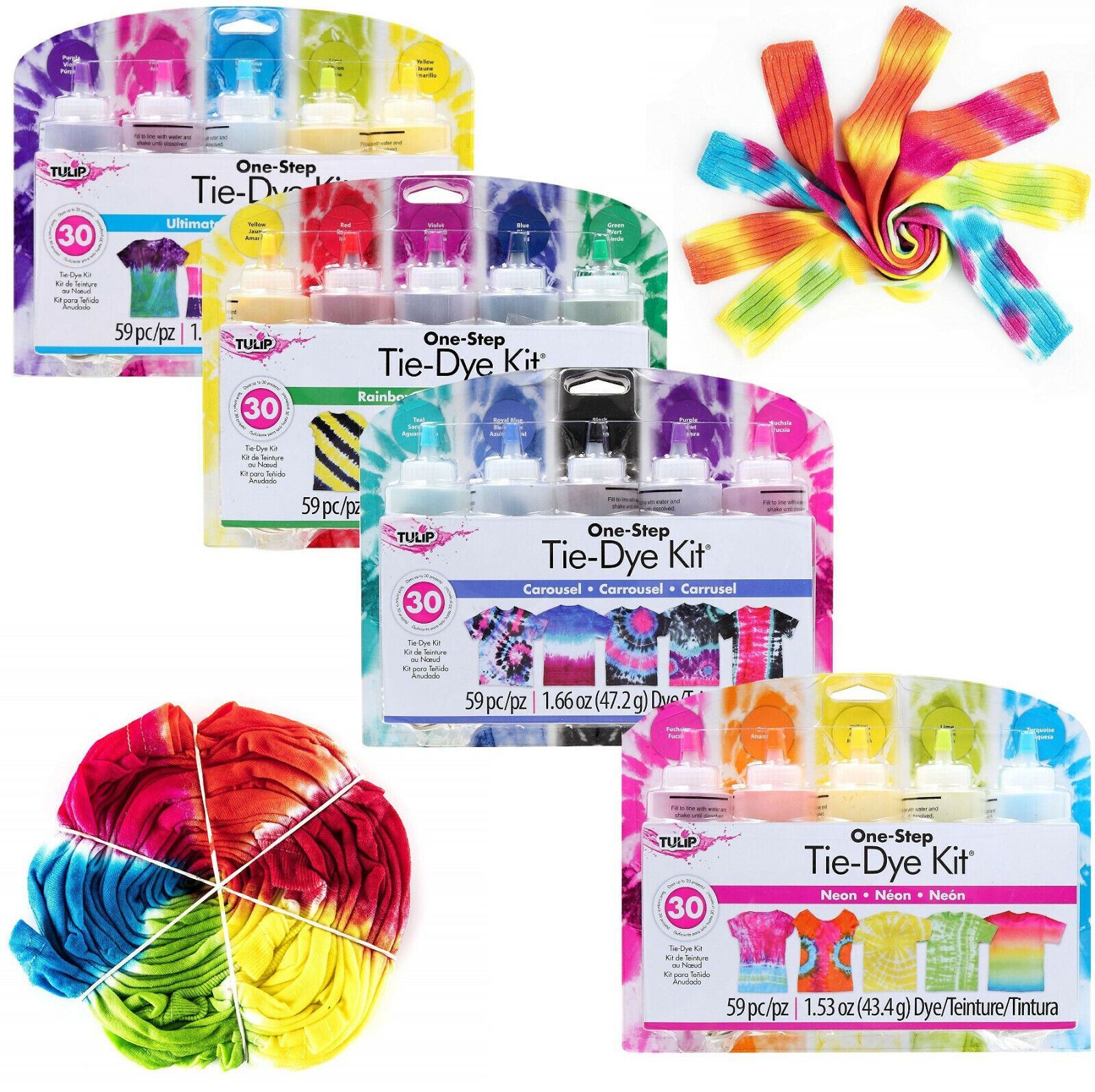 TULIP One Step Fabric Tie Dye Kit Rainbow Neon Carousel Ultimate 5 Colours Kits