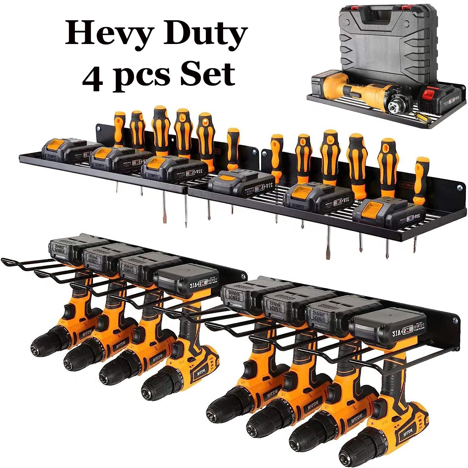 Wall Mount Power Tool Organizer-Garage Tool Storage Shelves-Drill Holder Rack 4p