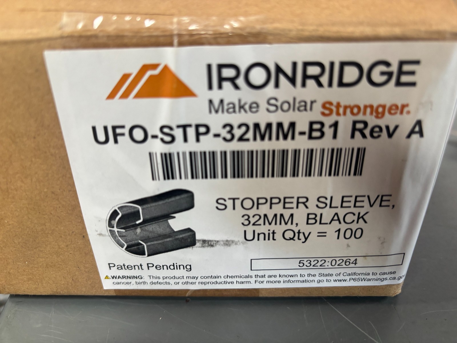Ironridge UFO-STP-32mm-B1 Rev A Stopper Sleeves Black 32mm Lot of 200 qty
