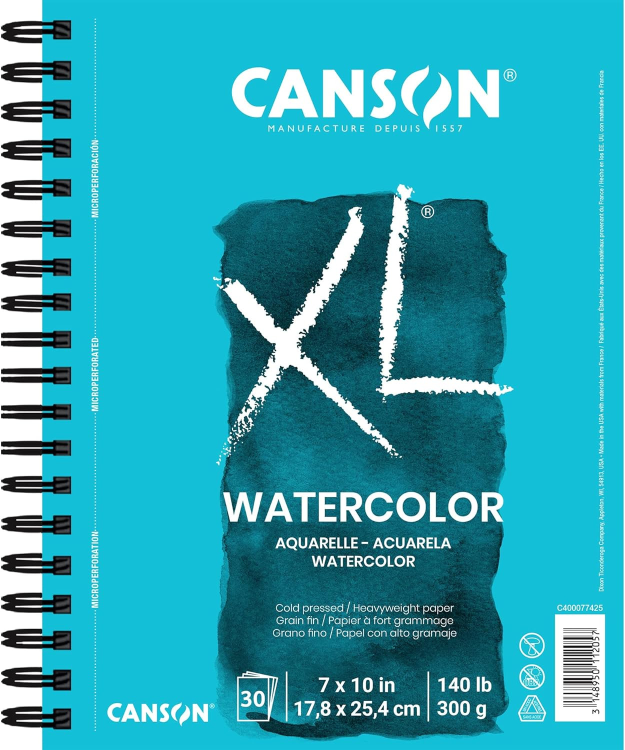 Canson XL Series Watercolor Paper, Wirebound Pad, 7X10 Inches, 30 Sheets