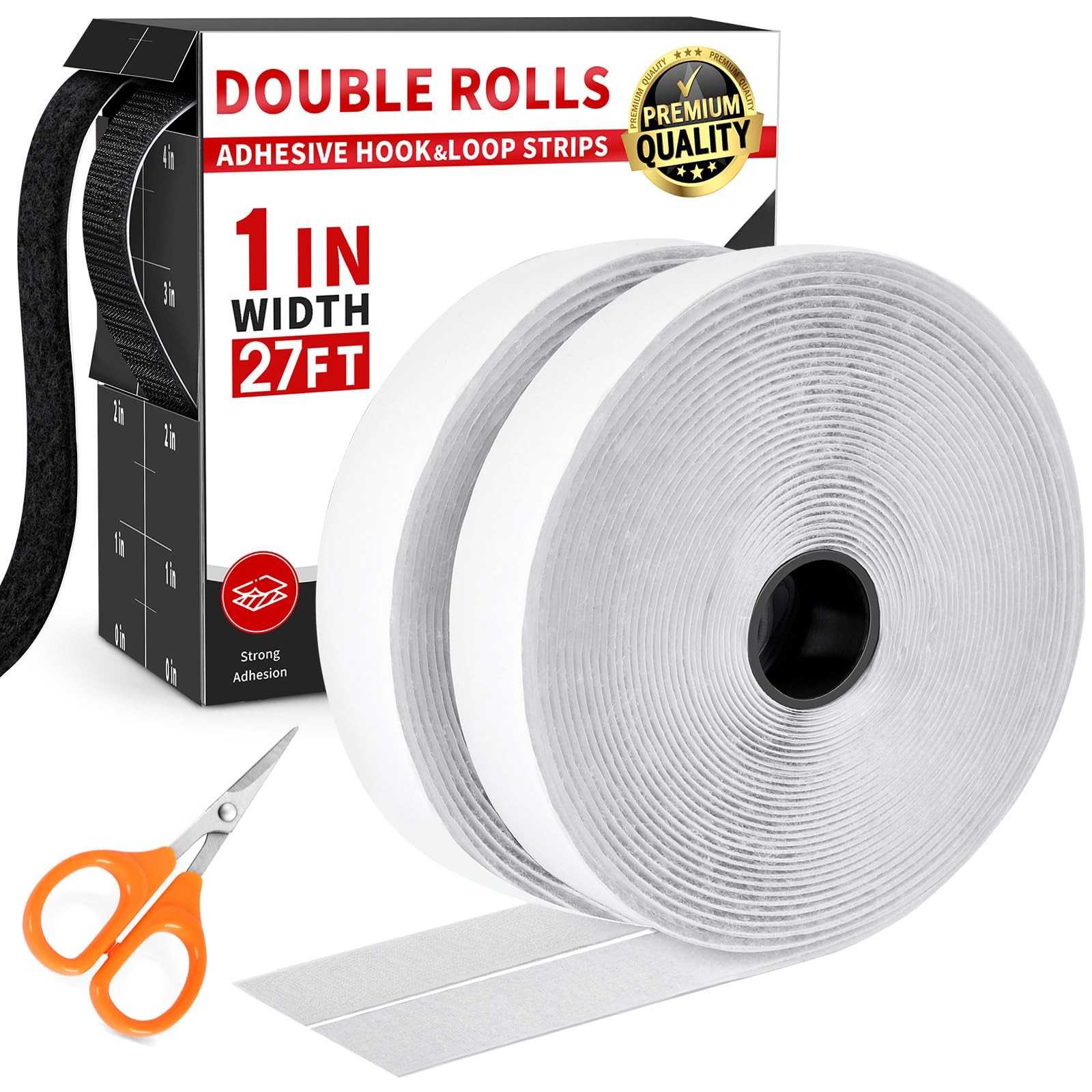 1 Inch 27Ft Hook and Loop Strips with Adhesive Double Sided Tape for Home Office