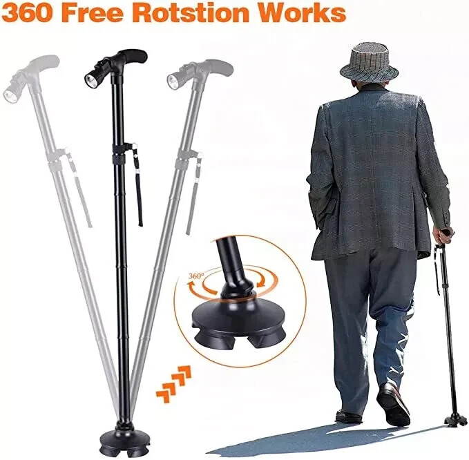 New Folding Walking Cane with LED Light, Adjustable Walking Stick with Carrying