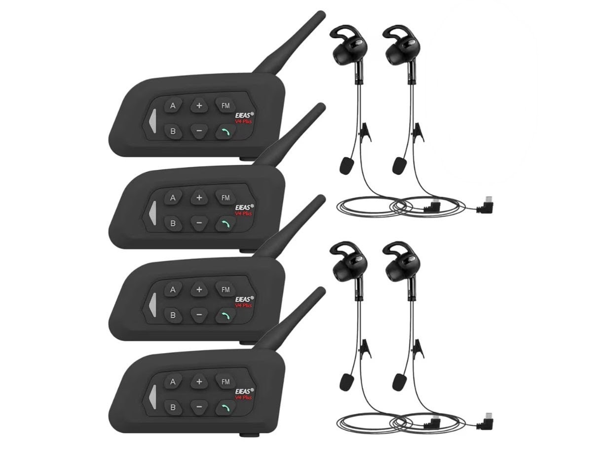 V4Plus Motorcycle Helmet Intercom 4 Riders 4-way 1500M Bluetooth Headset 4X Left