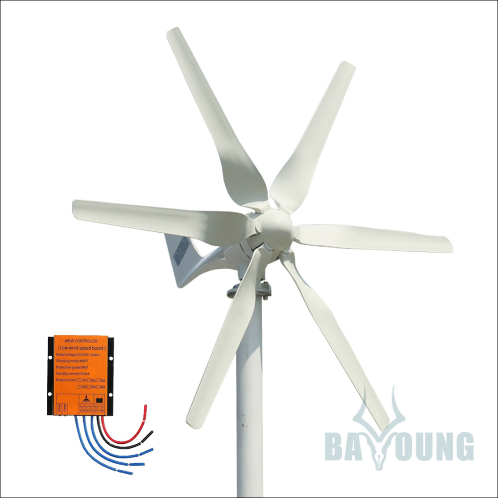 500W Wind Generator 6 Blades Wind Turbine With MPPT Boost Controller 12V 24V 48V
