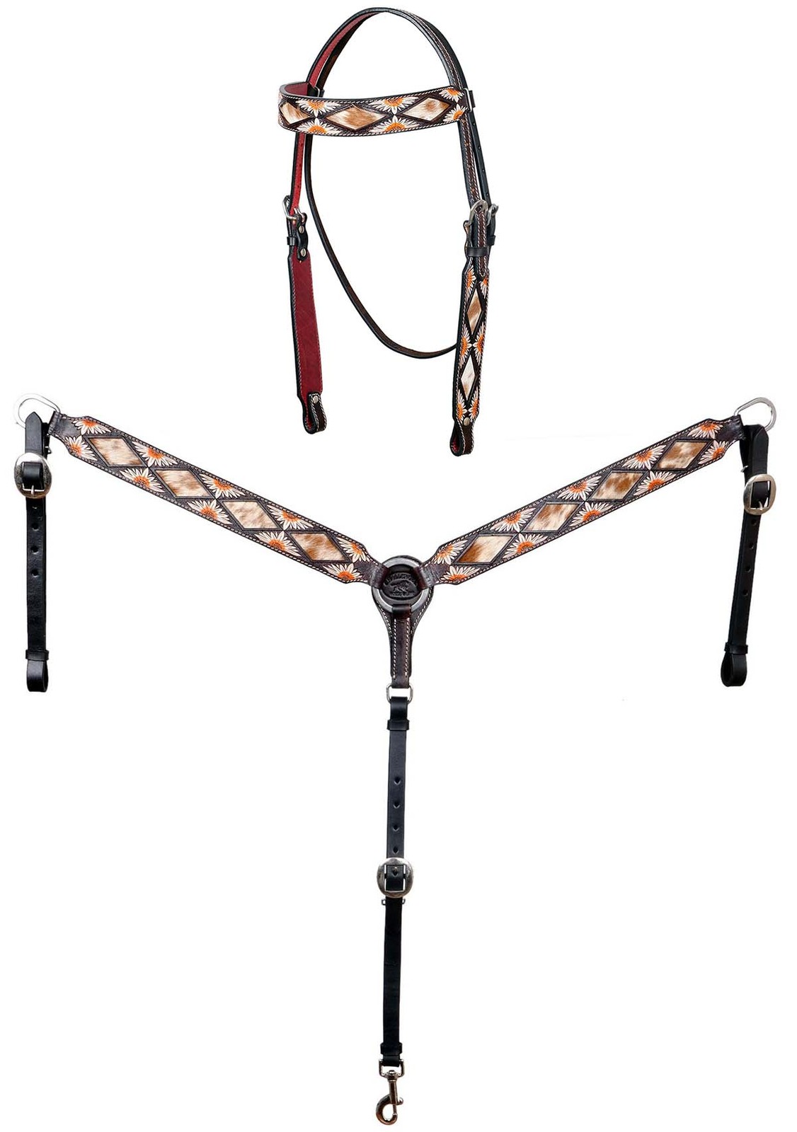 Horse Horse Western Sunflower Diamond Cowhide Inlay Bridle & Breast Collar Tack