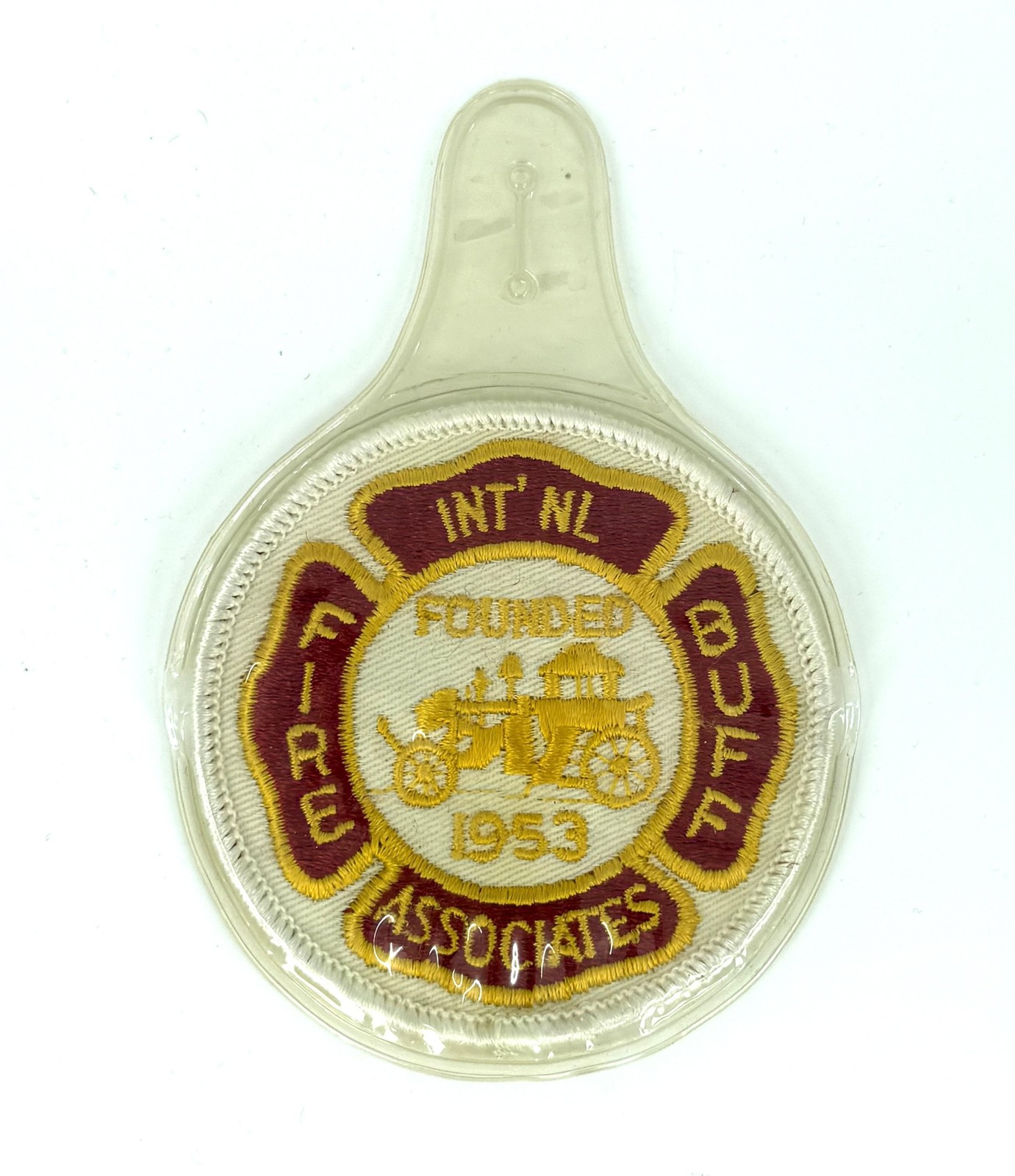 Vintage International Fire Buff Associates Embroidered Patch Hanger Maroon Gold