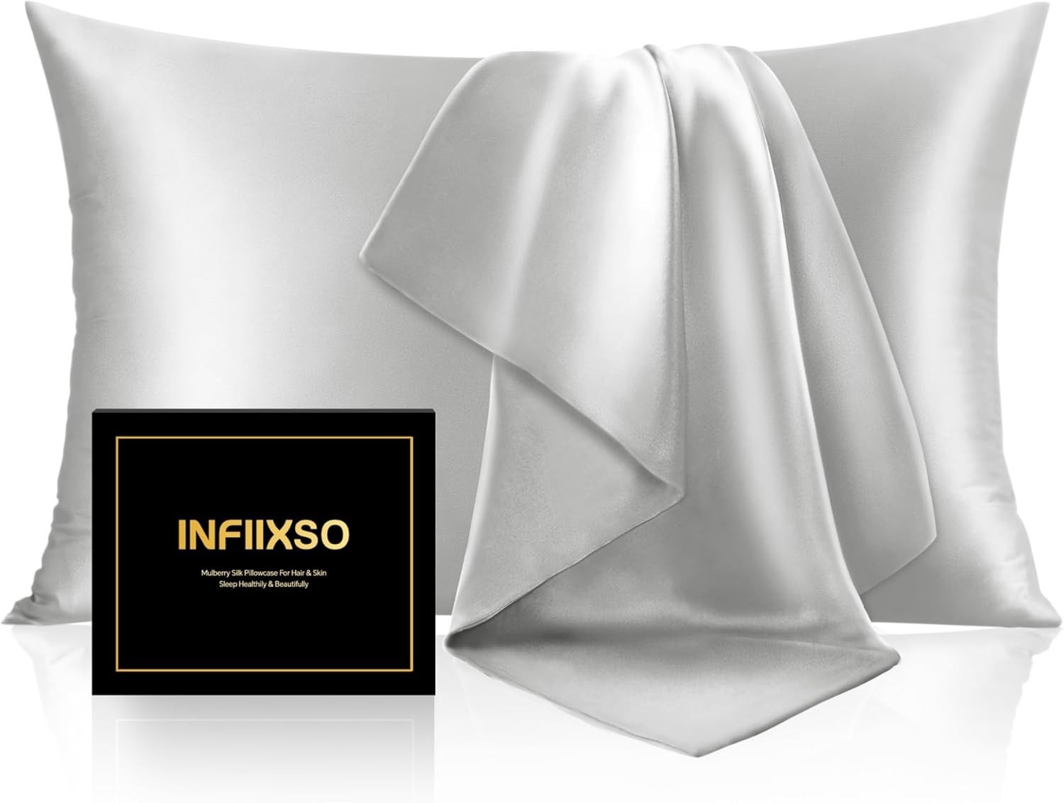 1 Pack Silk Pillowcase, Blissy-like DKBslik for Hair and Skin,Grey Queen Size