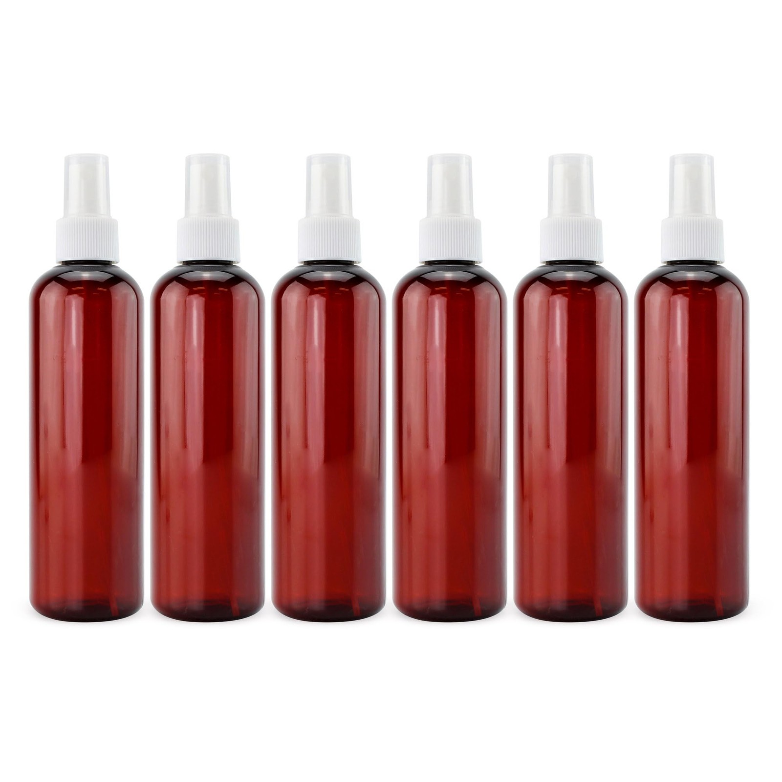 6-Pack 8oz Amber Plastic Fine Mist Spray Bottles w/ White Atomizers Cosmo