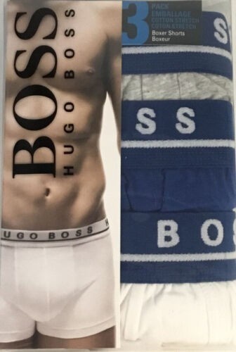 Boss Hugo boss Men's Stretch-Cotton Boxer Pack of 3 Blue Multi XL