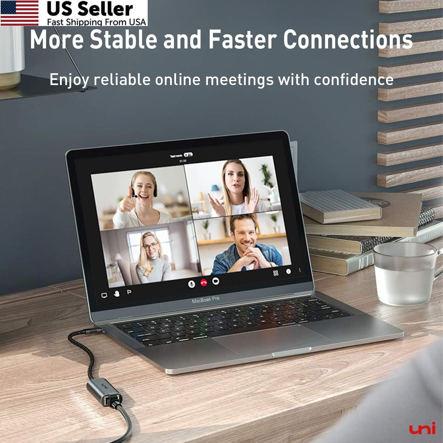 uni USB C to Ethernet Adapter, Driver Free RJ45 C [Thunderbolt Grey