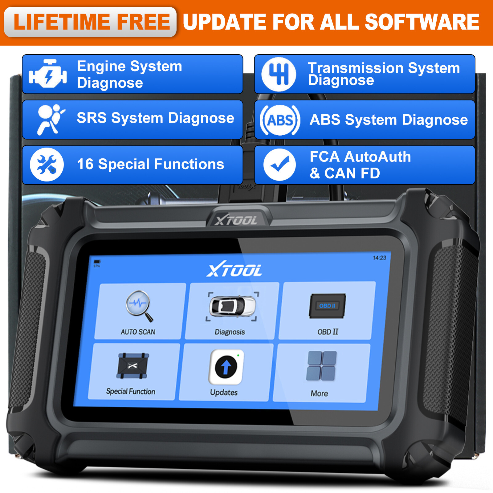 2026 XTOOL D5S FCA OBD2 Scanner Car Transmission ABS SRS Engine Diagnostic Tool