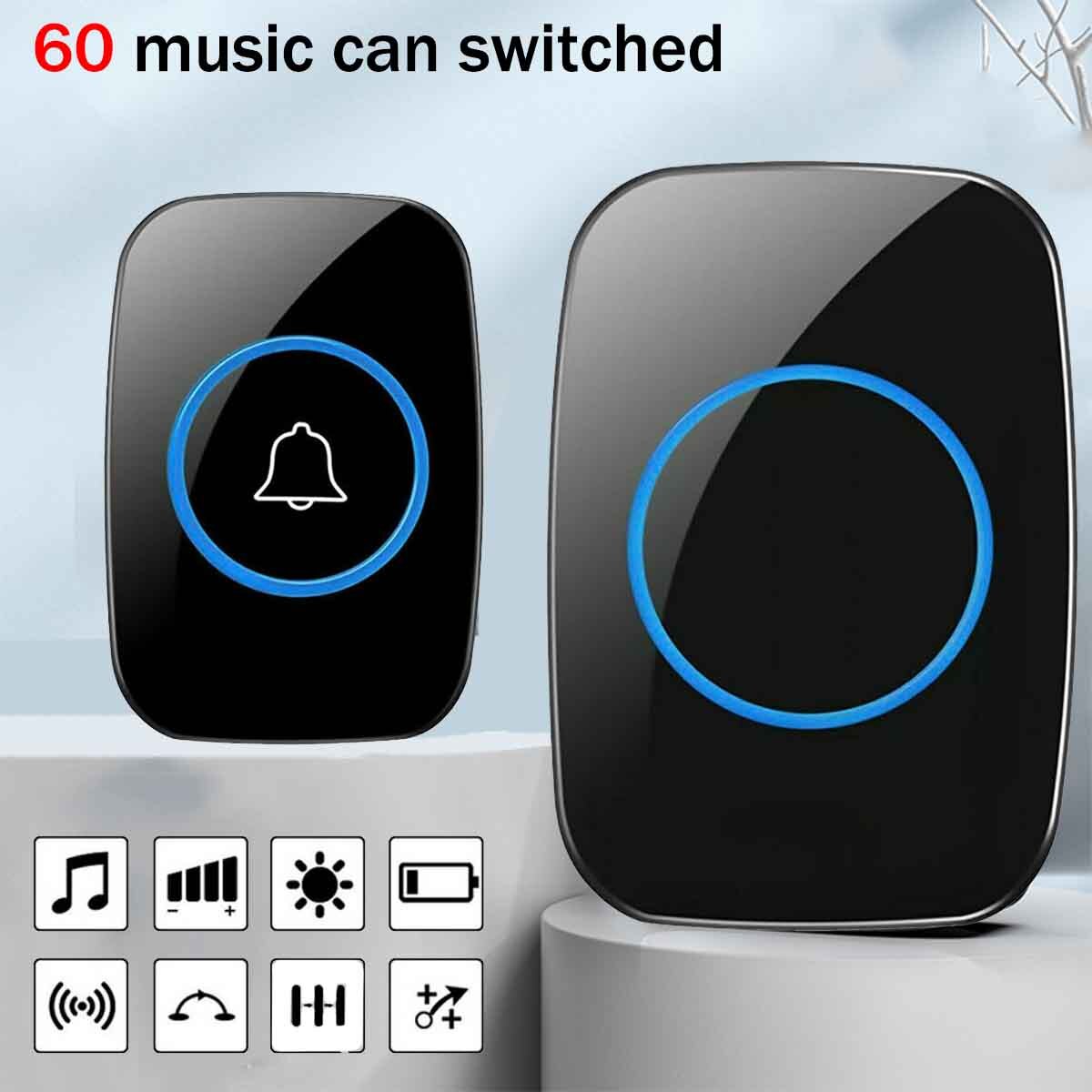 Chime 300M Wireless Doorbell Remote Smart Door Bell Battery 1 Button+1 Receiver