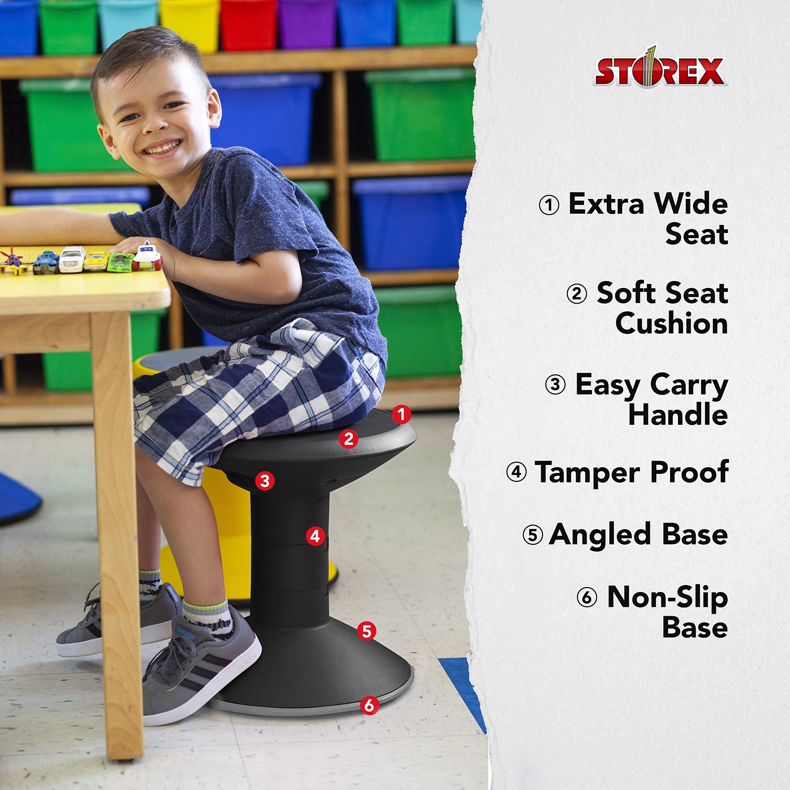 Adjustable 12 to 18 Inch Black Wiggle Stool with Soft Cushion for Kids