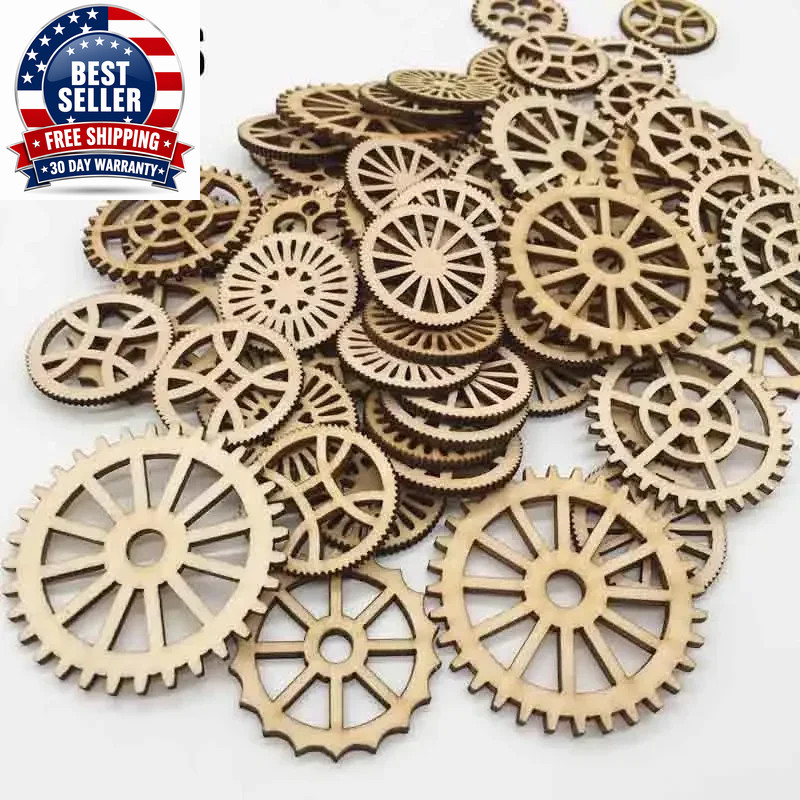 50 Pcs Unfinished Gear Wooden Mixed Shaped for DIY Living Room Bedroom Table Wal