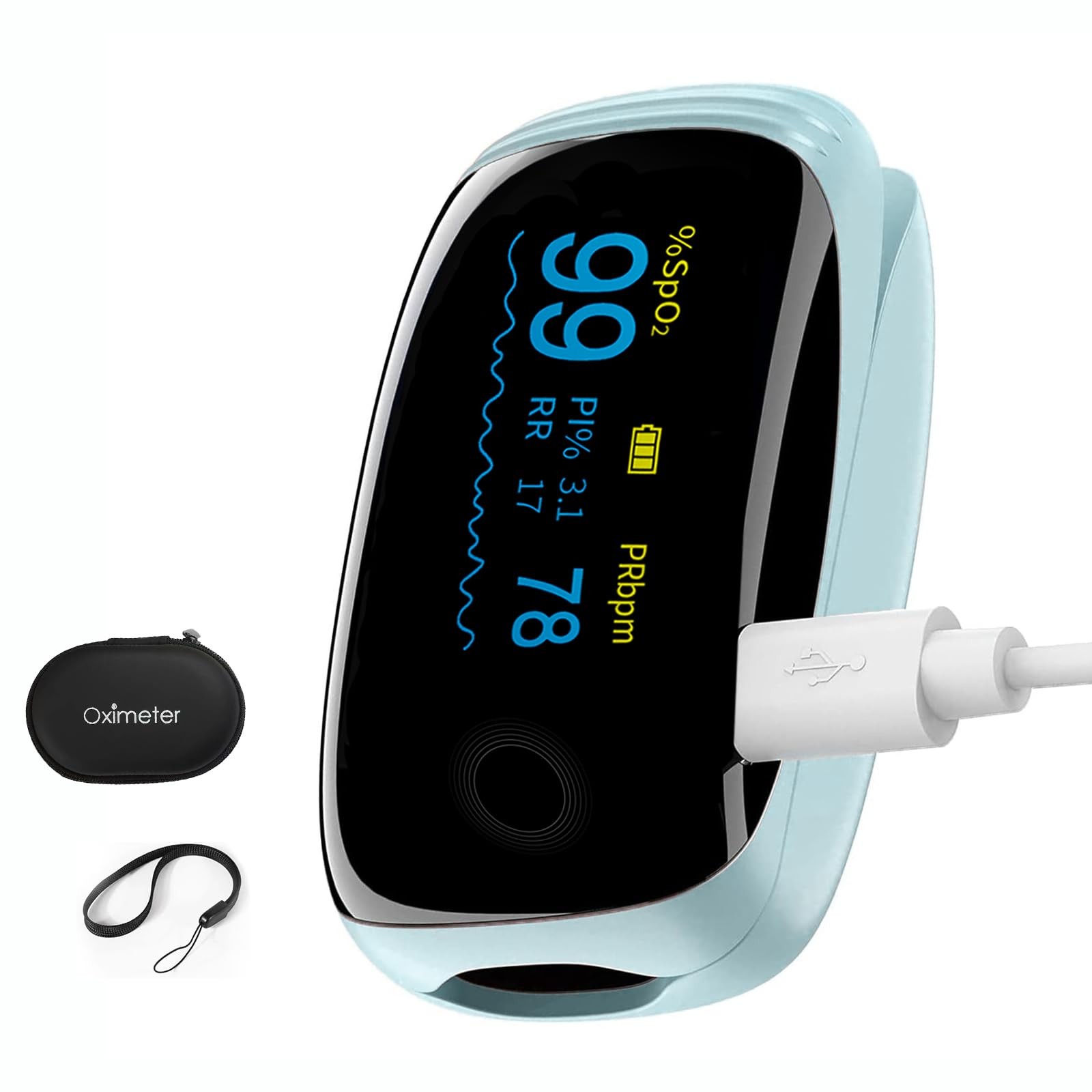 Rechargeable Pulse Oximeter Fingertip Oxygen Monitor with SpO2 blue