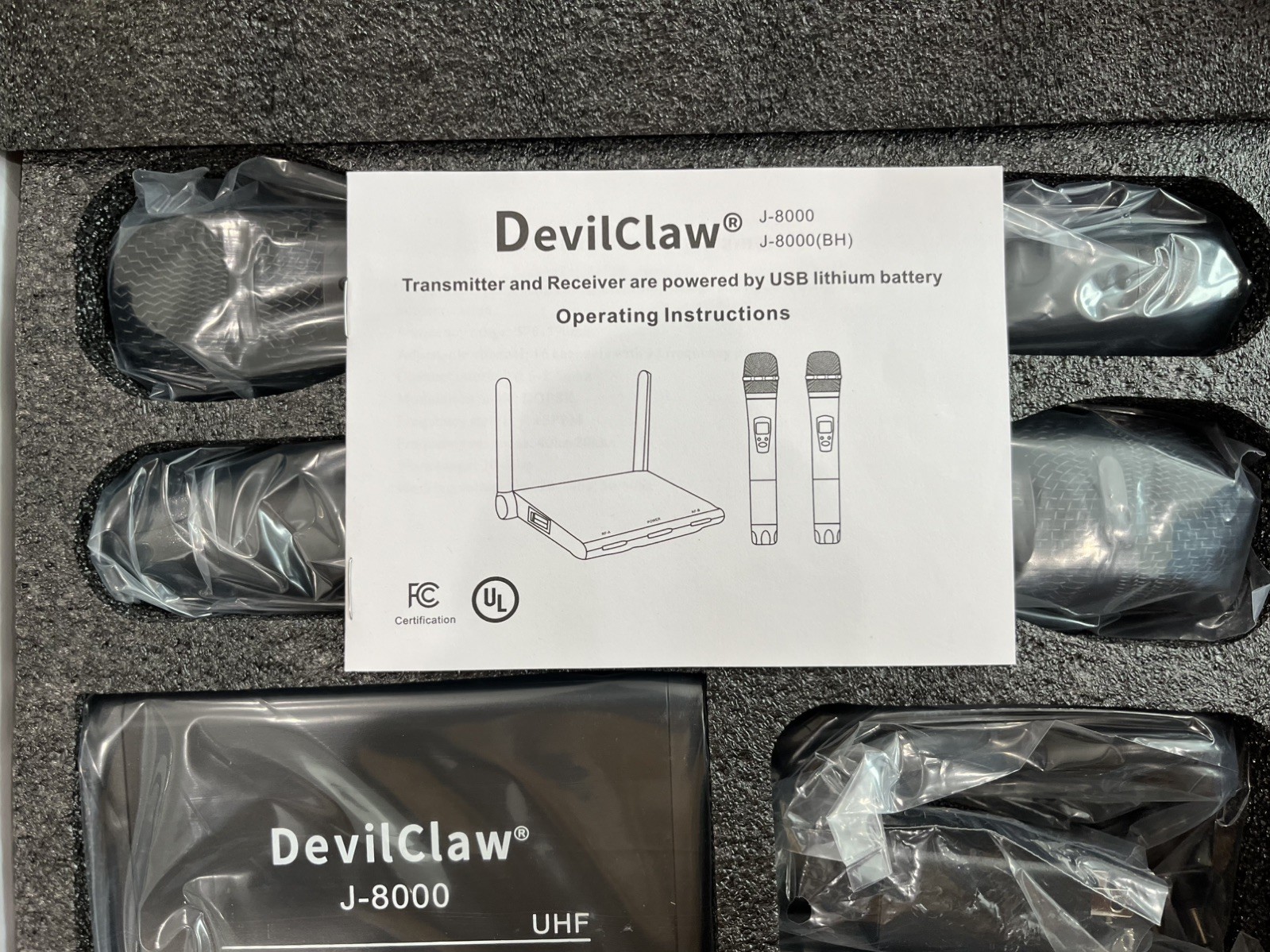 Devil Claw J-8000 Wireless Microphone System, 2 Dual Wireless Mics 262ft Range