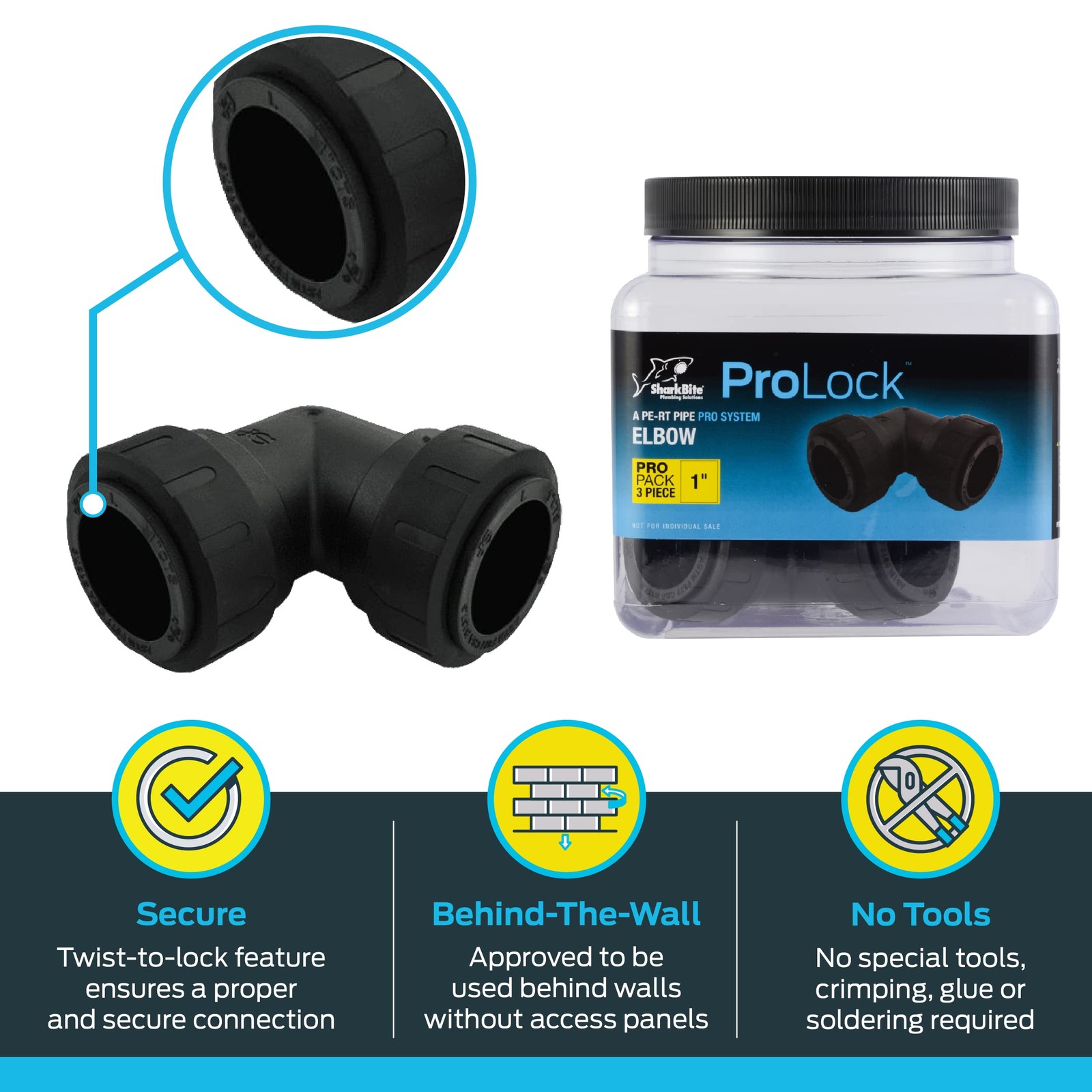 SharkBite 1 Inch ProLock 90 Degree Elbow, Push to Connect Plastic Plumbing