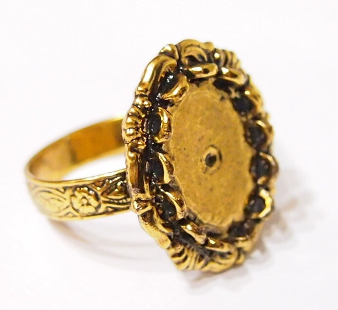 6 of 18x13mm Antique Gold Victorian Deco Angel Wings Adjustable Ring Settings