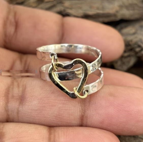 Dainty Sterling Silver Heart Ring: Open Thumb Wedding Boho Ring All Size R 501