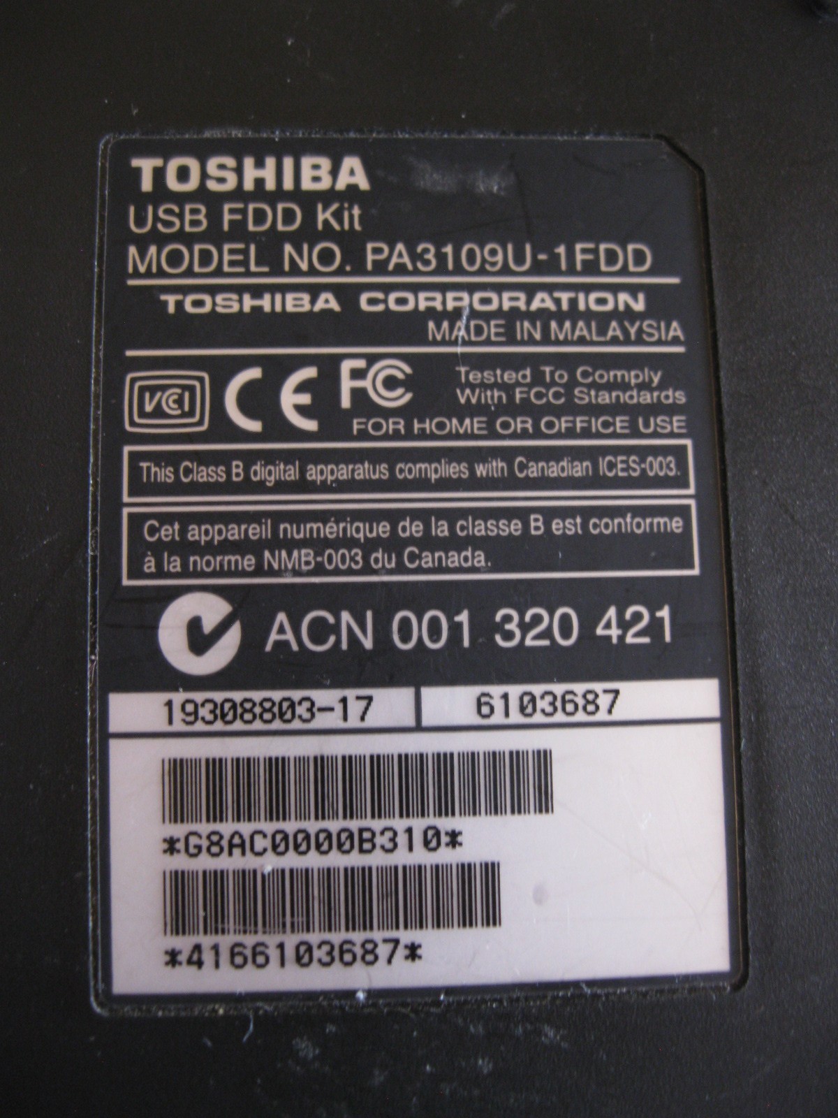 Toshiba PA3109U 1FDD USB Floppy Drive External Disk Reader Pre Owned