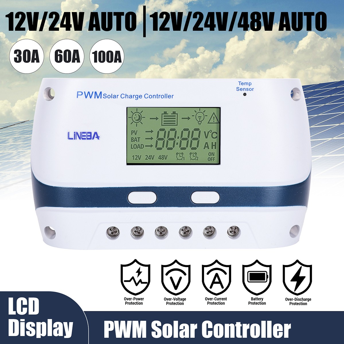 100A MPPT Solar Panel Regulator Charge Controller 12-48V Auto Focus Tracking LCD
