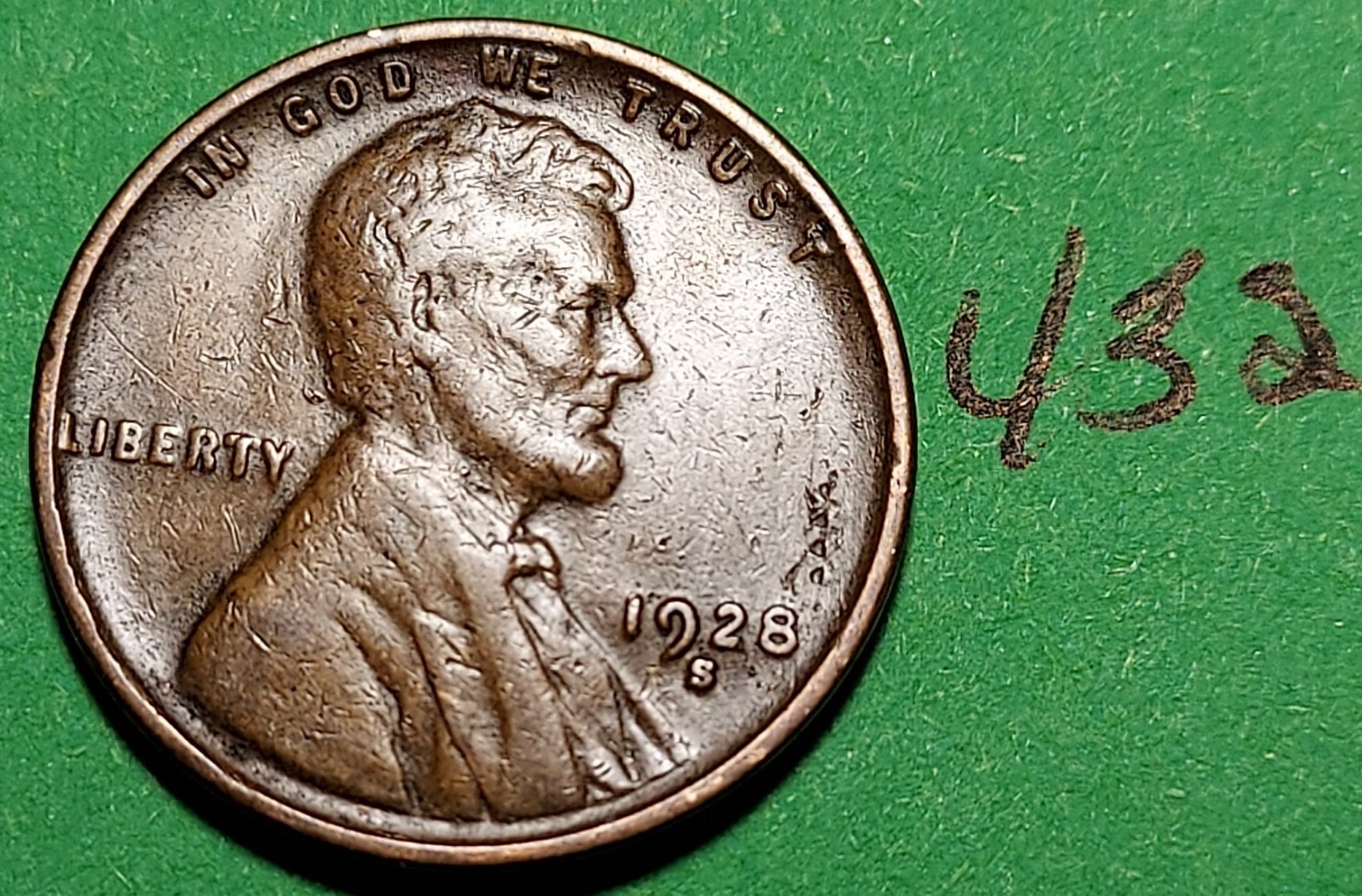 1928-S Lincoln Wheat Cent  VERY FINE     #432
