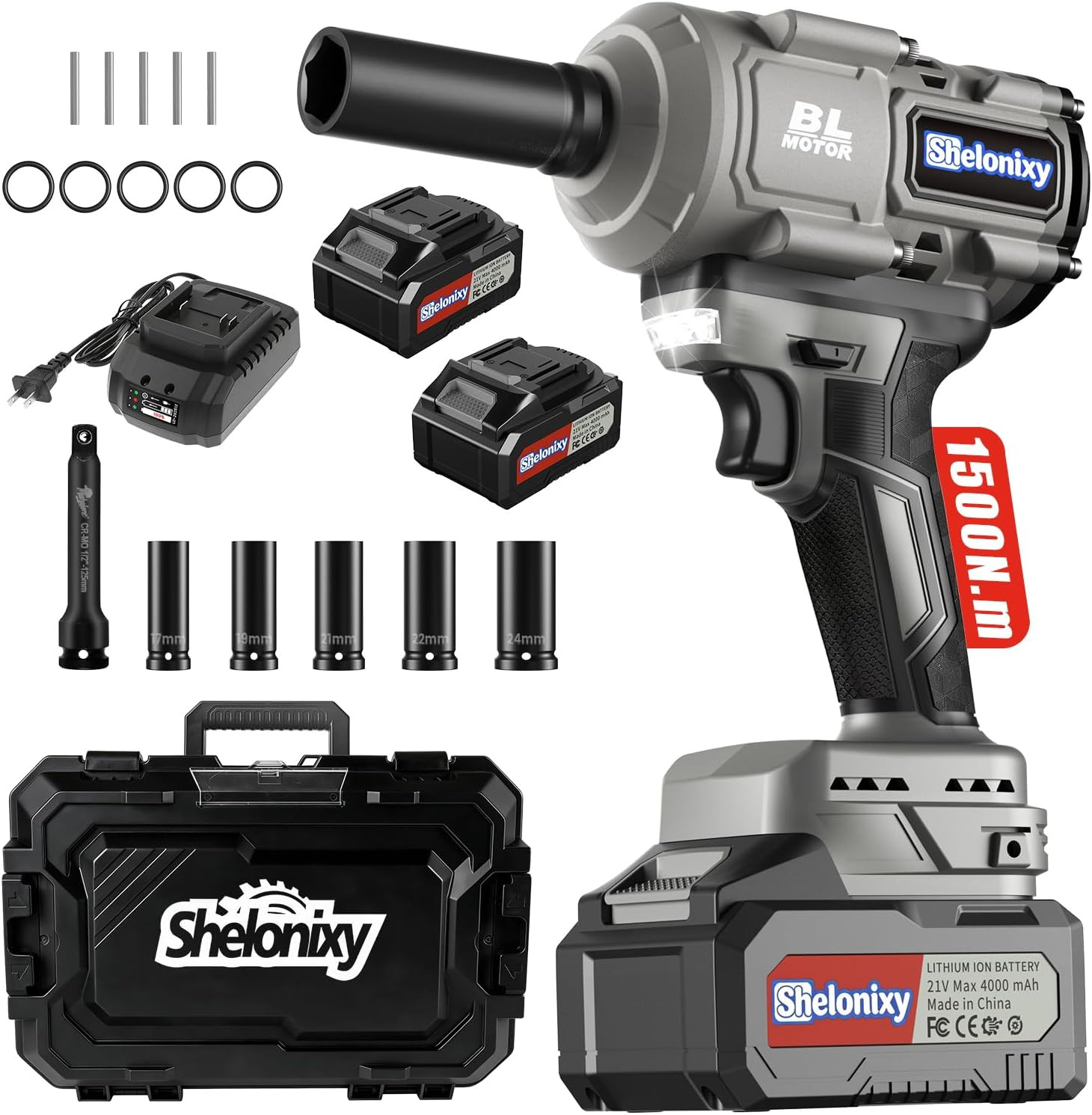 Cordless Impact Wrench 1/2 Inch, Impact Wrench 1500N.M(1106Ft-Lbs), 1/2 Electric