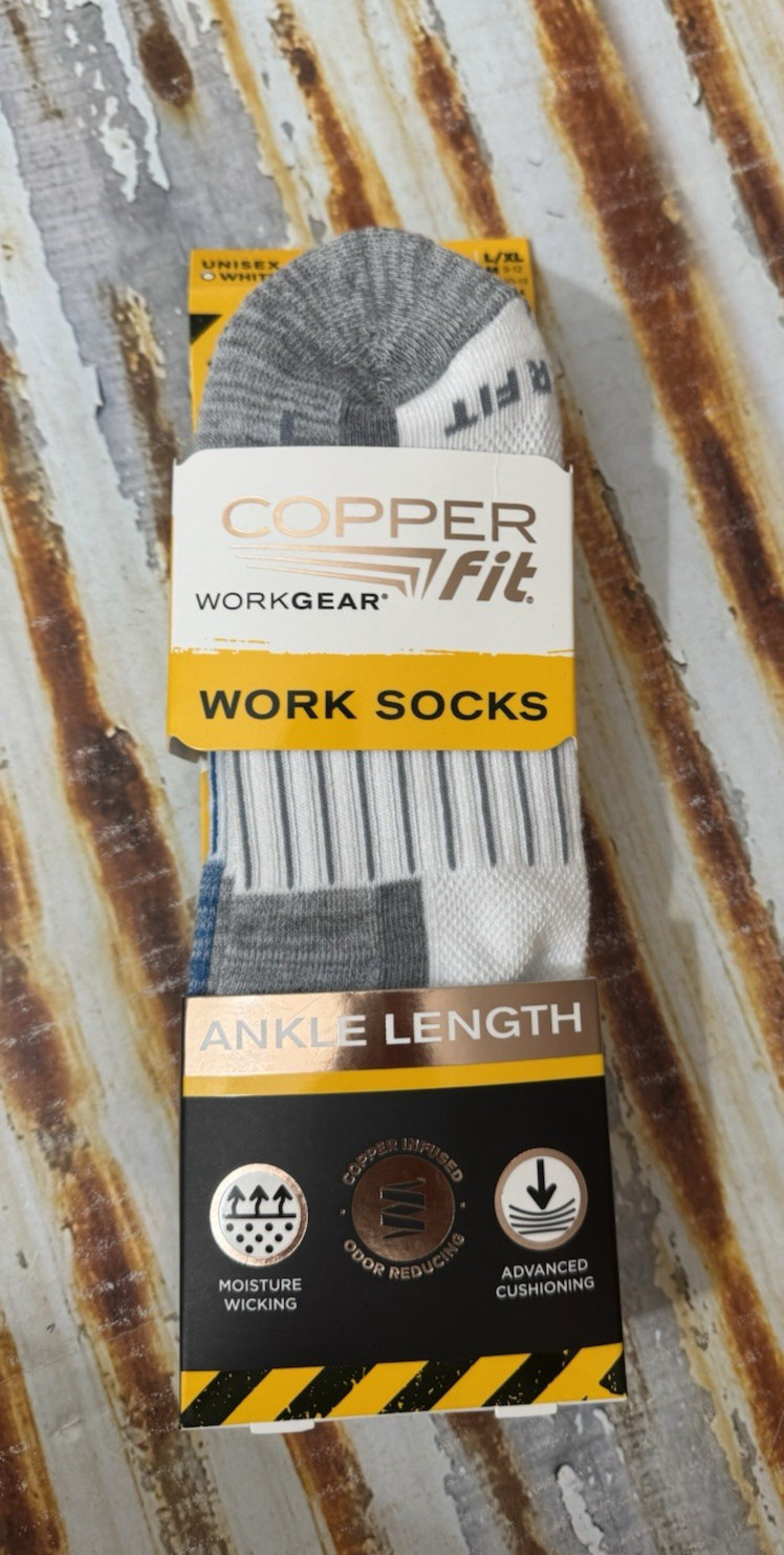Copper Fit 3 PAIR Ankle Socks Copper Infused Compression Size L/XL  White Gray+