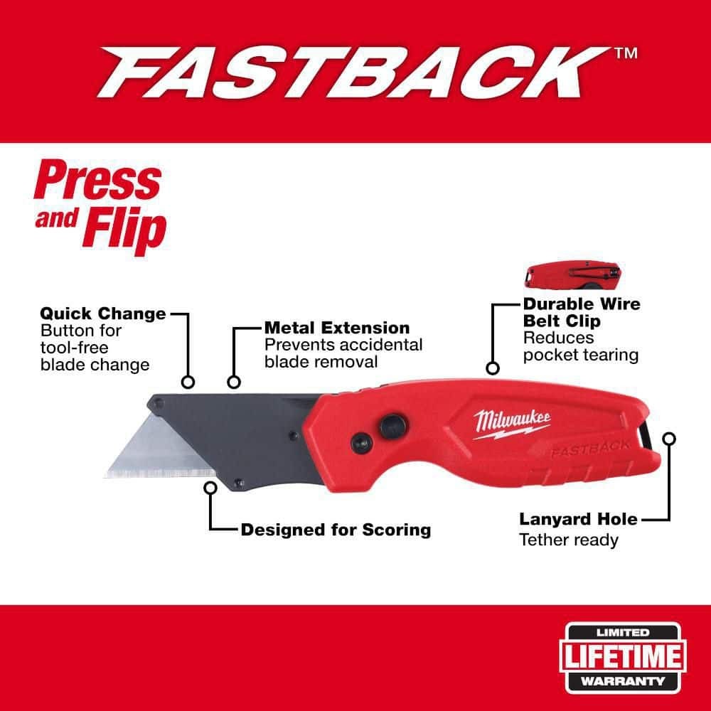 Milwaukee FASTBACK Compact Folding Utility Knife with General Purpose Blade